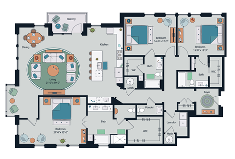 Floor plan for 3 beds, 3.5 baths, 2549 sqft